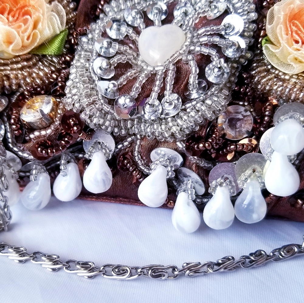 RARE Floral Beaded Evening Statement Purse - Picture 4 of 15